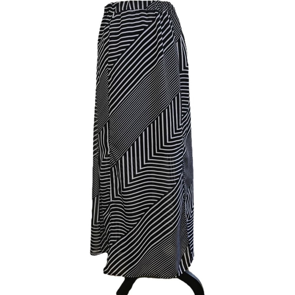 Robert Louis Black & White Striped Double Front Slit Chiffon Maxi Skirt Size M